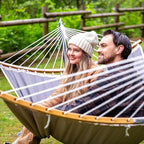 SUNCREAT Double Portable Hammock with Stand, 2 Person Hammock with Curved Spreader Bar, Balance Ropes Included, Dark Gray