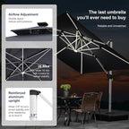 PURPLE LEAF 10 Feet Double Top Deluxe Solar Powered LED Square Patio Umbrella Offset Hanging Umbrella Outdoor Market Umbrella Garden Umbrella, Grey