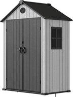 5.3x3.4 FT Resin Outdoor Storage Shed, 135 Cuft Garden Tool Sheds & Outdoor Storage Plastic Shed with Floor, 7FT Tall Outside Lawn Mower Storage Shed with Side Window, Cemented Grey Black