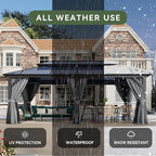 Aoxun 12'x20' Hardtop Gazebo, Aluminum Frame Permanent Pavilion with Curtains and Netting, Outdoor Polycarbonate Double Roof Canopy, Designed for Garden, Lawns, Patio, Gray
