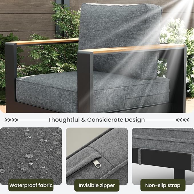LayinSun 5 Piece Aluminum Outdoor Furniture Set with Coffee Table, Outside Patio Deep Seating Conversation Set with Upgraded Washable Thick Cushion