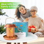 Solar Bird Feeders for Outdoors Hanging Metal Waterproof Outdoor Butterfly Lantern Bird Feeder Weather Resistant Gifts for Women Friends Lovers, Patio, Deck, Garden Christmas Decor