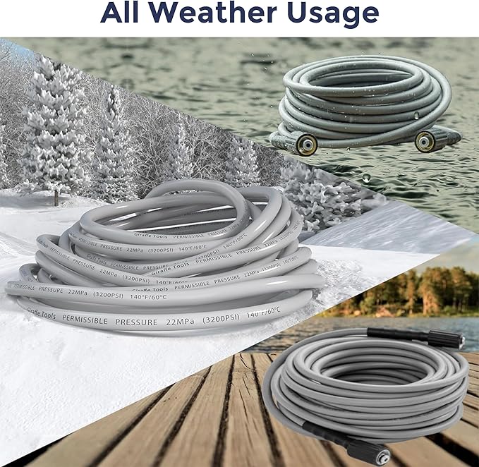 Giraffe Tools Pressure Washer Hose 50FT X 1/4", 3200 PSI Pressure Washing Hose, Kink Resistant, Heavy Duty Power Washer Hose, M22 to 3/8" Quick Connect Couplers for Replacement, 7 Accessories