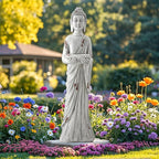 Zen Garden Asian Buddha Statue, 42.1" Large Outdoor Yard Sculpture,Durable Magnesium Oxide Stone Decor for Patio, Yard,Indoor Spaces, Antique White
