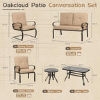 7-Piece Outdoor Metal Furniture Sets Patio Conversation Set, Wrought Iron Loveseat, 2 Dining Chairs, 2 Spring Chairs and Coffee Table, Brown