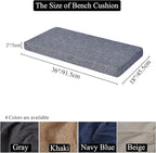 36 x 18 Inch Piano Bench Cushions for Indoor Furniture with Ties Non Slip Kitchen Dining Room Bench seat Cushion for Shoe Storage Ottoman Window Settee Pad, Gray