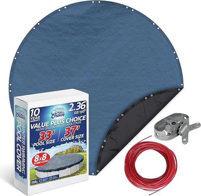 Winter Swimming Pool Cover for 33 ft Aboveground Round Pool Size, Value Plus Choice Series, Solid Material, Color - Denim Blue, Pool Cover Choice 3533-4CHOICE