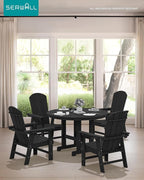 SERWALL 5 Piece Outdoor Dining Set, HDPE Dining Furniture Set with Umbrella Hole, 4 Adirondack Dining Chairs and 45" Round Dining Table, Black
