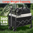 Wagons Carts Foldable,360 lbs Collapsible Wagon with Wheels Foldable Wagon Cart with Flexible Handle,Lightweight Portable Folding Cart for Camping Beach Picinic Grocery Outdoor Sports Shopping(Black)