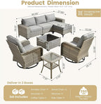 HOOOWOOO Outdoor Sectional Furniture Set,8 Pieces Wicker Patio Conversation Sets,L Shape All Weather Outside Couch Sofa Set with Swivel Chairs Solar Light Table Ottoman,Charcoal Gray