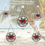 Stained Glass Window Hanging - Pine Branches Red Bow Suncatcher for Doors Home Christmas Decoration Silver Sun Catcher Thanksgiving New Year Birthday Gifts for Women Men Mom Nana 15 in