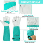 Long Gardening-Gloves Women/Men - Thorn proof Rose Pruning Heavy Duty Gauntlet (Large, Green)