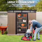 Gizoon 7.4'x5.3' Outdoor Storage Shed Metal Garden Shed with Sliding Lockable Doors, Versatile Tool Bike Shed with Transparent Panel Windows, Outdoor Storage Clearance for Backyard, Patio, Light Brown