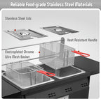 Outdoor Propane Deep Fryer,Dual Tank with Dual Independent Cast Iron Burners and Thermometers,Removable Fryer Pot,Baskets & Lids, Movable Propane Fryer Cart with Regulathor,50000 BTU
