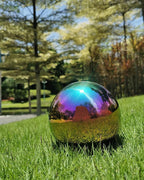 Rainbow Gazing Globe Mirror Ball in Stainless Steel, Shiny Hollow Sphere Sparkling Housewarming Outdoor Ornament (8 Inch)