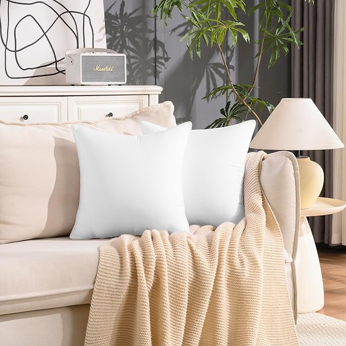 16 x 16 Outdoor Pillow Inserts Set of 2 Waterproof Square Support White Decorative Throw Pillow Inserts for Couch Sofa Beds Small Patio Furniture Cushions