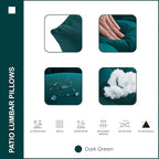 Indoor Outdoor Lumbar Pillows,Waterproof Outdoor Pillows Set of 2 for Patio Furniture,12×20 Inch,Dark Green
