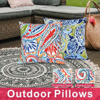 JMGBird 18×18 Inch Outdoor Lumbar Pillows Pack of 2 Colors Waterproof Throw Pillows with Insert Rectangular Decorative Garden Cushion for Home Furniture Patio Coach Sofa