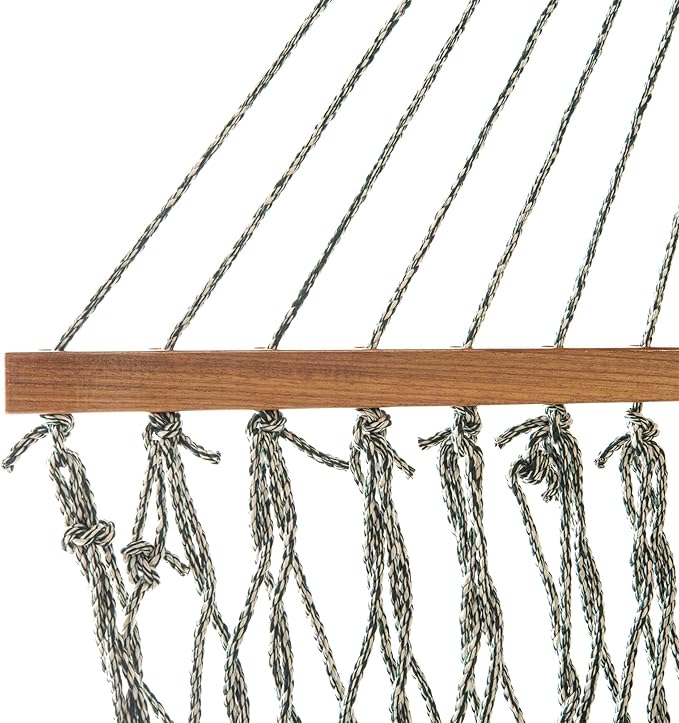 Original Pawleys Island Large Green DuraCord Rope Hammock – 13 ft. x 55 in., 2-Person, 450 lb Capacity, Oak Spreader Bar, Zinc-Plated Hardware, Handcrafted in The USA
