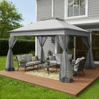 Bezseller 11x11 Pop Up Gazebo Tent with Mosquito Netting – Quick Set Up, Water-Resistant Outdoor Canopy for Patio, Garden, Backyard, and More,Light Grey