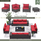 16 Pieces Outdoor Patio Furniture Set Outdoor Furniture Patio Sectional Sofa Conversation Sets w/ETL Approved 45" Gas Fire Table & Coffee Table, Swivel Rocking Chair Red.