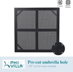 PHI VILLA Patio Dining Set 5 Pcs 1 Metal Square Garden Umbrella Table 37" and 4 Armrest Chairs Support 300 lbs for Ourdoor Backyard Bistro Furniture Set