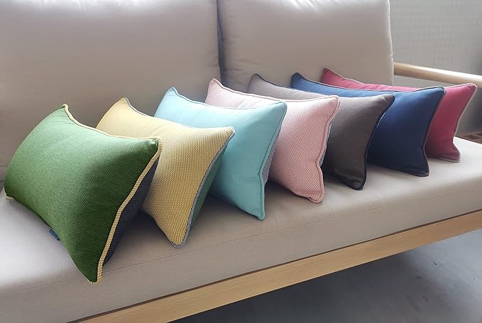 Rectangle Outdoor Lumbar Pillows, 10x18 inches Waterproof Patio Pillows, Decorative Waist Pillows for Outdoor Furnitures, Set of 2,(Beige and Navy