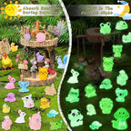 52Pcs Luminous Mini Resin Animals 52 Styles Miniature Glow in the Dark Resin Animal Figures to Hide Tiny Small Little Ducks Turtles Dinosaurs and Frogs for Micro Landscape Dollhouse Fairy Garden Decor