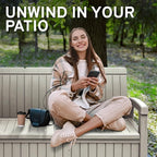 EconoHome 3 Seat Outdoor Storage Bench with Rain Cover - 90 Gallon Capacity - Weatherproof Resin Bench for Patio, Porch, Garden, Yard, Pool Area - Furniture for Pool Accessories, Gardening Tools