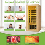 Real Relax Infrared Home Sauna, 1 Person Canadian Hemlock Wood Indoor Dry Saunas with Red Low Emf Light Therapy, Bluetooth Speakers, 9-Color Chromotherapy Lights, 110v for Personal Spa