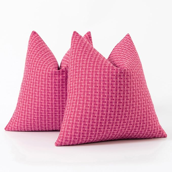 Kevin Textile Outdoor Waterproof Throw Pillow Covers Pack of 2 Valentines Day Decorative Cushion Covers for Garden Patio Tent Balcony Bench Couch Sofa 20x20 Inch, Hot Pink