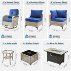 Outdoor Sectional Patio Furniture Set with Swivel Rocking Chairs,9 Pieces Wicker Conversation Sets L Shaped Couch Out Door Sofa Set Outside Furniture for Garden Deck Yard Porch,Navy Blue