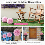 Goplus 11 Inch Topiary Balls Artificial Outdoor Set of 2, Faux Boxwood Ball, Fake Plant Sphere, Round Artificial Plant Balls for Front Door, Porch, Backyard, Balcony, Home Décor (Pink)