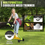 Aokia Weed Wacker Cordless for Lawn: 12V Electric String Trimmer with Wheel - Lightweight 2.0Ah Li-Ion Battery Powered for Yard, Garden, Hedge - Grass Edger with 2 Cutting Blade Types