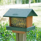 DutchCrafters Poly Large Hopper Bird Feeder Post Mount for 4" x 4", Wild Songbird Bird Seed Feeder for Outdoor, Outside, Garden, Yard - Amish Made in USA (Post Mount, Tudor Brown & Weatherwood)