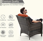 5 Pieces Patio Conversation Set, Wicker Chairs Set of 2 and Two Ottomans with 3.5-inch Seat Cushions, 1 Side Table High Back and Curved Armrest for Backyard, Balcony and Deck, Orange