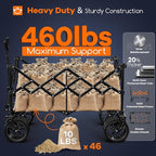 220L Collapsible Wagon Cart Foldable, 460lbs Load Capacity Heavy Duty Folding Beach Wagons with Big All-Terrain Wheels, Utility Carts for Groceries, Shopping, Camping, Sports - Grey&Black