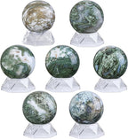Natural Moss Agate Crystal Ball with Acrylic Display Base, 51-60mm Polished Stone Feng Shui Crystal Sphere Meditation Decoration for Home & Office