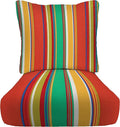 RSH DECOR: Deep Seating Cushion with Pillow Back | 24” x 27” Seat | All-Weather Spun Fabric | Water and Fade-Resistant | Outdoor Chair Cushion Set for Patio Furniture | Bright Colorful Stripe