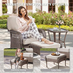 Patio Furniture Sets, 4 Pieces Wicker Outdoor Furniture with Patio Sidetables - 360 Degree Swivel Rocking Chairs and Rattan Side Table for Garden, Porch, Backyard, Beige/Brown Wicker