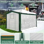 EAGLE PEAK 12x8 Portable Walk in Greenhouse with Polyester Reinforced Corners, Instant Pop up Indoor Outdoor Gardening Green House, Roll Up Zipper Doors Mesh Windows & Winter Support Pole, Green/White