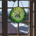 Stained Glass Window Hanging - Black Green Horror Spider Web Suncatcher for Doors Garden Patio Sun Catchers Decor Christmas Halloween Birthday Gifts for Women Men Mom Nana Friend 6.3 in