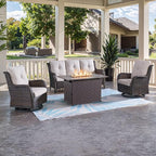 HUMMUH Outdoor Patio Furniture with Fire Pit Table Outdoor Conversation Set PE Wicker Patio Couch Swivel Glider Chairs for Balcony Garden,Lawn,Deck