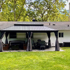 Domi 12' x 20' Hardtop Gazebo Permanent Metal Gazebo with Galvanized Steel Double Roof, Curtains and Netting for Patio, Backyard, Deck, Lawn, Grey