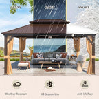 YOLENY 12' x 16' Hardtop Gazebo with Galvanized Steel Double Roof, Aluminum Pergolas Frame, Curtains and Netting Included, Metal Outdoor Gazebos for Garden, Patios, Lawns, Parties
