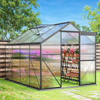 Gizoon 8x6 FT Outdoor Greenhouse, Polycarbonate Walk-in Garden House with Adjustable Roof Vent & Sliding Door, Aluminum Frame Garden Plant House for Backyard, Patio and Gardening (Black)