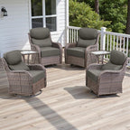 Rilyson 6 Piece Outdoor Patio Swivel Rocker Chairs, Waterproof Wicker, High Back, Deep Seating, Wide Armrest, Upgraded 6 inch Thick Cushions, Side Table, Ideal for Deck Porch Yard, Brown/Grey