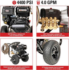Simpson 4400 PSI Gas Pressure Washer, 4.0 GPM Commercial Power Washer, Cold Water, 50' Hose, PowerShot, 49-State Compliant (PS60843)
