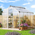 6x8 ft Greenhouse with Roof Vent, Aluminum Walk-in Greenhouses for Outdoors, Heavy Duty Garden House for Backyard, Patio, Easy Assembly