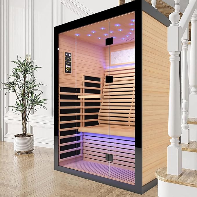 Sauna Infrared Far Infrared Sauna for Home 2 person Sauna with Hemlock Wood 2160W Dry Sauna for Home 2 Person Infrared Sauna Low EMF Indoor Sauna for Two Person in Home Sauna with Bluetooth Speakers